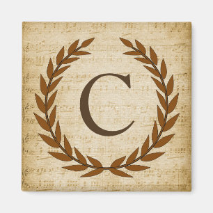 Lorbeerkranz Notenblatt Monogramm Anfangsbuchstabe Magnet