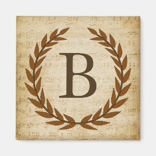 Lorbeerkranz Notenblatt Monogramm Anfangsbuchstabe Magnet