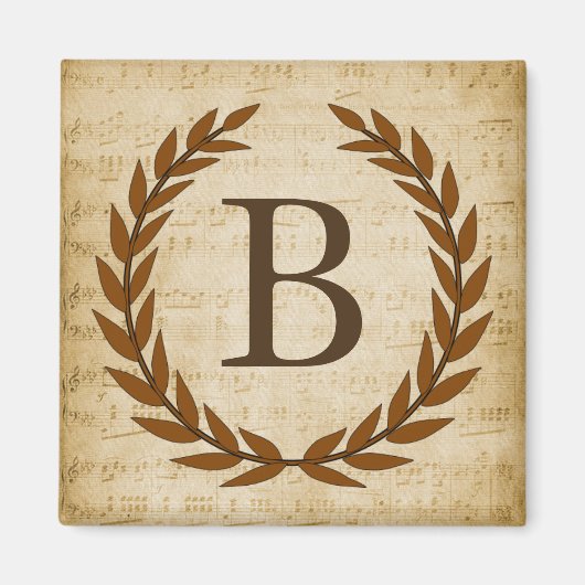 Lorbeerkranz Notenblatt Monogramm Anfangsbuchstabe Magnet (Vorne)