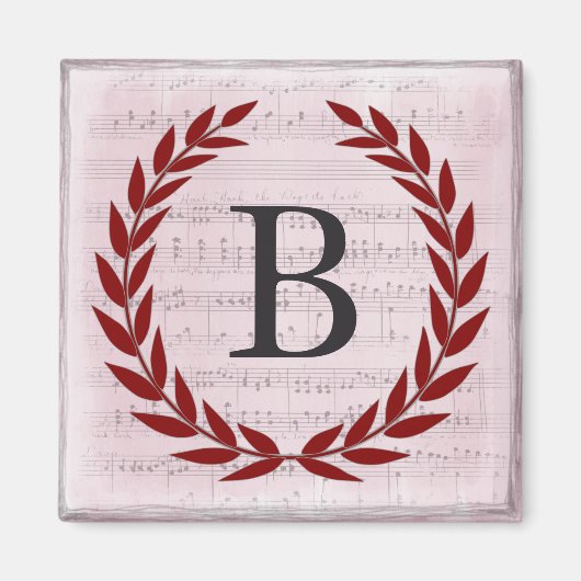 Lorbeerkranz Notenblatt Monogramm Anfangsbuchstabe Magnet (Vorne)
