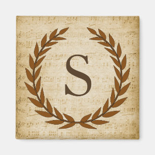 Lorbeerkranz Notenblatt Monogramm Anfangsbuchstabe Magnet