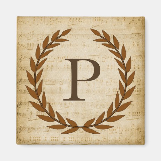 Lorbeerkranz Notenblatt Monogramm Anfangsbuchstabe Magnet (Vorne)