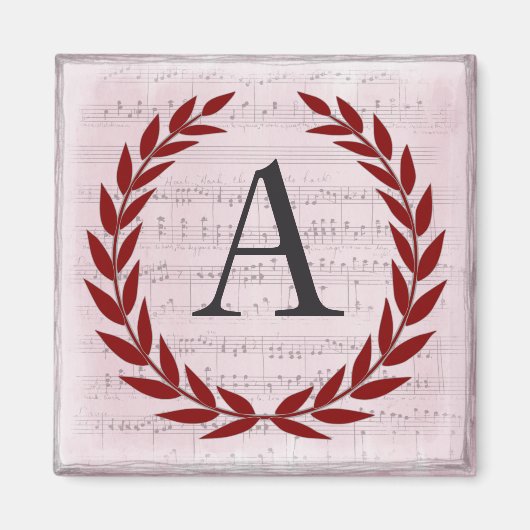 Lorbeerkranz Notenblatt Monogramm Initiale A Magnet (Vorne)
