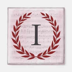Lorbeerkranz Notenblatt Monogramm Initiale I Magnet