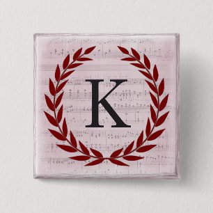 Lorbeerkranz Notenblatt Monogramm Initiale K Button