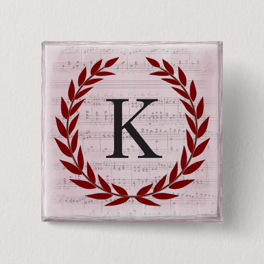 Lorbeerkranz Notenblatt Monogramm Initiale K Button (Vorderseite)