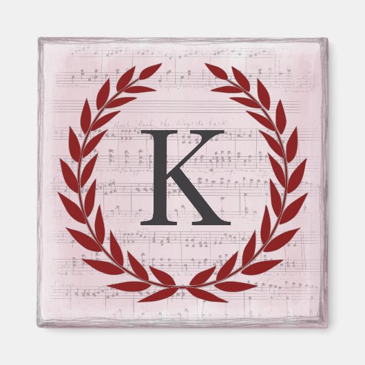 Lorbeerkranz Notenblatt Monogramm Initiale K Magnet (Vorne)