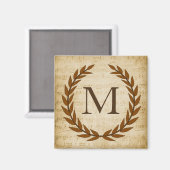 Lorbeerkranz Notenblatt Monogramm Initiale M Magnet (Vorderseite/Rückseite)