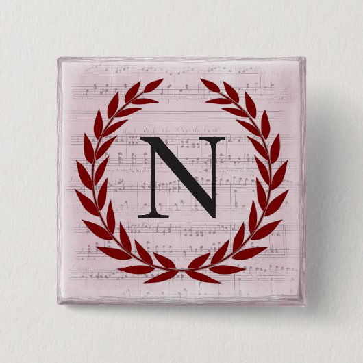 Lorbeerkranz Notenblatt Monogramm Initiale N Button (Vorderseite)