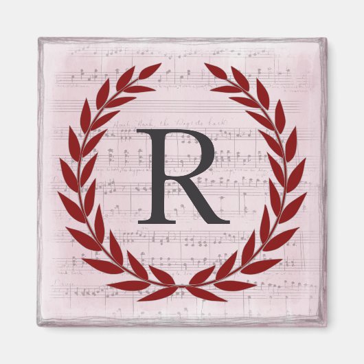 Lorbeerkranz Notenblatt Monogramm Initiale R Magnet (Vorne)