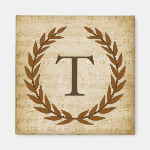 Lorbeerkranz Notenblatt Monogramm Initiale T Magnet