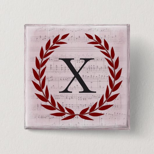 Lorbeerkranz Notenblatt Monogramm Initiale X Button (Vorderseite)