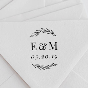 Lorbeerzweig-Monogramm-Hochzeit - Termin vormerken Permastempel