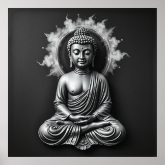 Lord Buddha - Serene Charcoal Art Portrait Poster