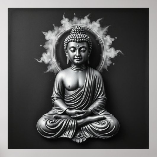 Lord Buddha - Serene Charcoal Art Portrait Poster (Vorne)