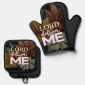 Lord Deliver Me - Bloral Ofenhandschuh & Topflappen-Set (Vorderseite/Rückseite)