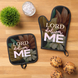 Lord Deliver Me - Bloral Ofenhandschuh & Topflappen-Set