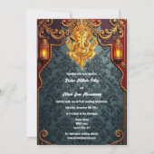 Lord Ganesh blue gold luxuriöse indische Hochzeit Einladung (Vorderseite)