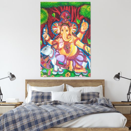 Lord Ganesh Mural Painting Stretched Canvas Print Leinwanddruck (Insitu (Schlafzimmer))