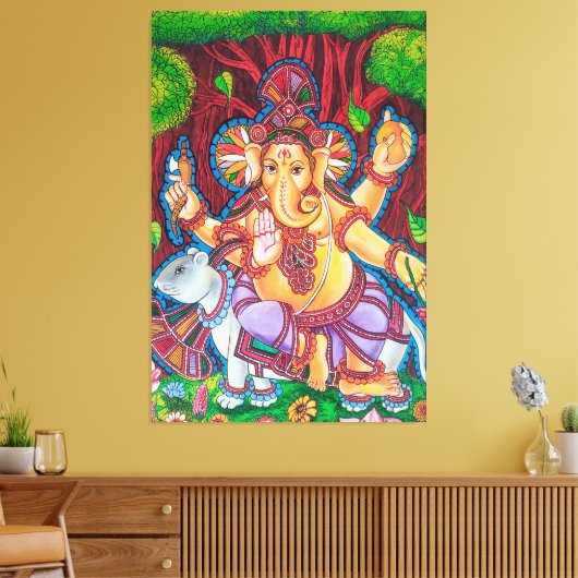 Lord Ganesh Mural Painting Stretched Canvas Print Leinwanddruck (Insitu (Wohnzimmer))