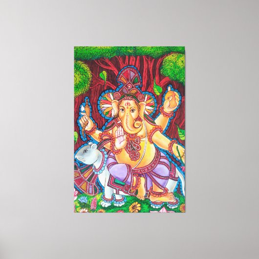 Lord Ganesh Mural Painting Stretched Canvas Print Leinwanddruck (Vorderseite)