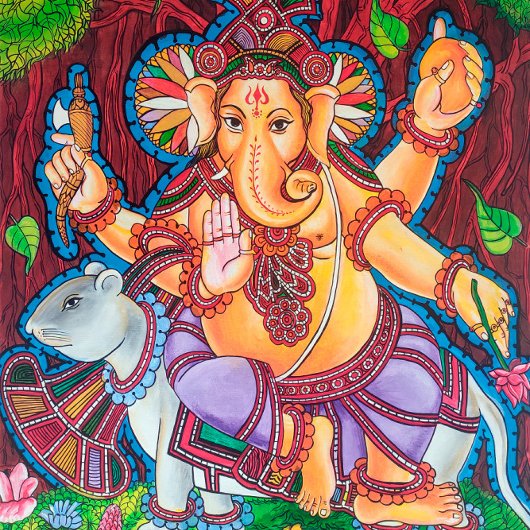Lord Ganesh Mural Painting Stretched Canvas Print Leinwanddruck