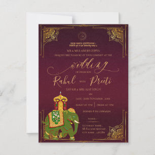 Lord Ganesh Red Gold Indian Wedding Einladung Postkarte