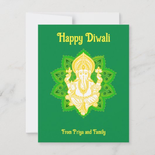 Lord Ganesh Sessings Happy Diwali Green Karte (Vorderseite)