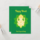 Lord Ganesh Sessings Happy Diwali Green Karte (Vorderseite/Rückseite Beispiel)
