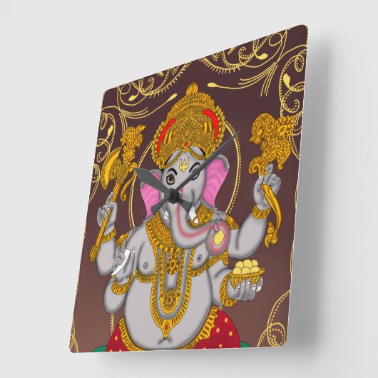 Lord Ganesha Clock Quadratische Wanduhr (Winkel)