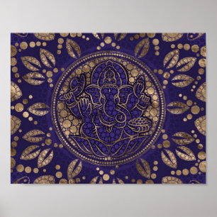 Lord Ganesha Dot Art Purés und Gold Poster