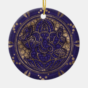 Lord Ganesha Dot Art Purys und Gold Keramik Ornament
