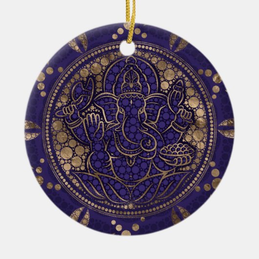 Lord Ganesha Dot Art Purys und Gold Keramik Ornament (Vorne)