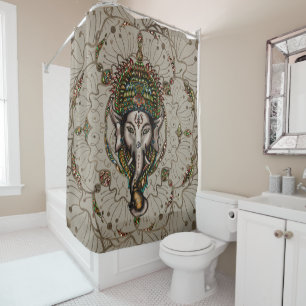 Lord Ganesha - Farbe auf Leinwand Duschvorhang