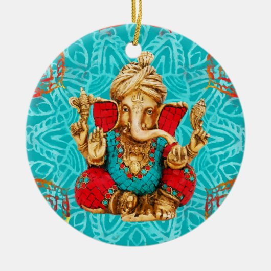 Lord Ganesha - Gemischte Medien Keramik Ornament (Vorne)