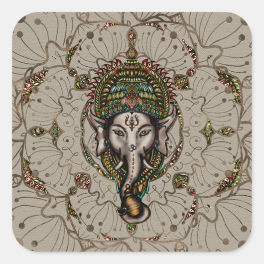 Lord Ganesha - Leinwand Quadratischer Aufkleber (Vorderseite)