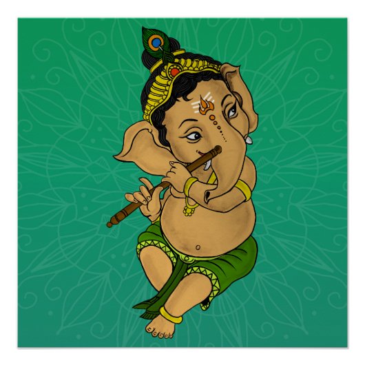 Lord Ganesha Playing Flute Poster (Vorderseite)