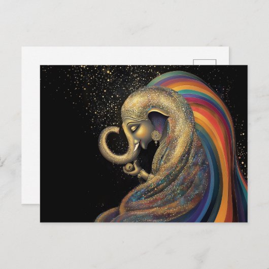 Lord Ganesha Rainbow Gold Black Art Postkarte