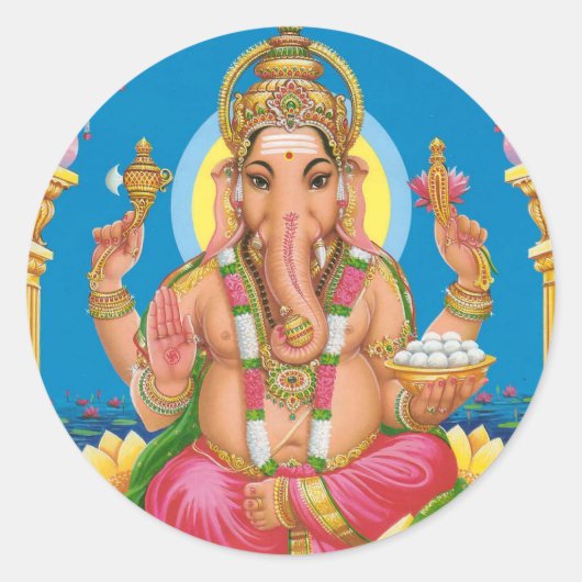 Lord Ganesha Runder Aufkleber (Vorderseite)