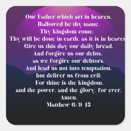 Lord Gebet Quadratischer Aufkleber (Vorderseite)