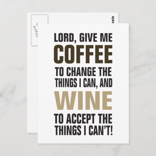 Lord gib mir Kaffee und Wein! Postkarte (Vorne/Hinten)
