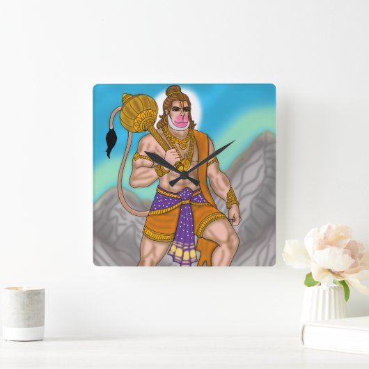 Lord Hanuman Clock Quadratische Wanduhr (Zuhause)