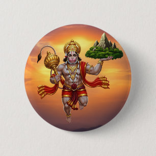 Lord Hanuman Flying Lifting Mountain Button