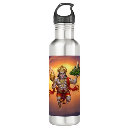 Lord Hanuman Flying Lifting Mountain Edelstahlflasche (Vorderseite)