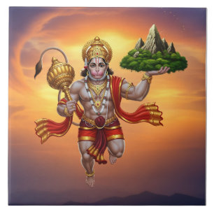 Lord Hanuman Flying Lifting Mountain Fliese