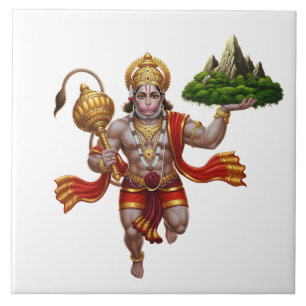 Lord Hanuman Flying Lifting Mountain Fliese