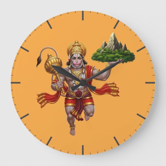 Lord Hanuman Flying Lifting Mountain Große Wanduhr (Vorderseite)