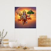 Lord Hanuman Flying Lifting Mountain Poster (Küche)