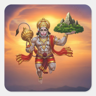 Lord Hanuman Flying Lifting Mountain Quadratischer Aufkleber