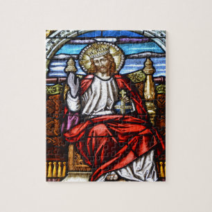 Lord Jesus auf Thron-Buntglas Puzzle